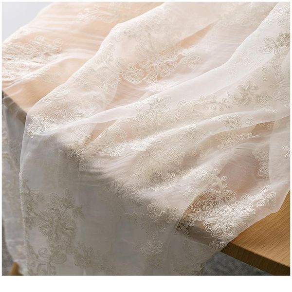 

organza fabric 135cm width 1m/lot soft cotton embroidered beige lace fabric for wall table curtain sewing craft access jlleqh