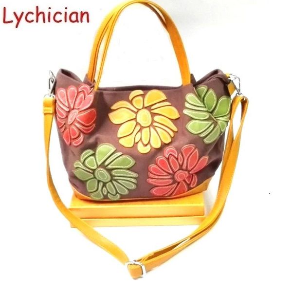 

2020 women chic vintage canvas with pu leather shoulder bag,tote,handbags,bolsas laides handmade flower decoration big capacity