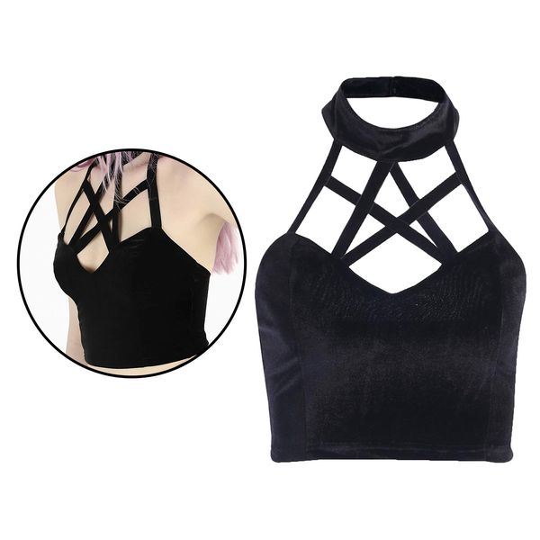 

women's casual camisole sleeveless vest halter velvet backless tank crop streetwear, White