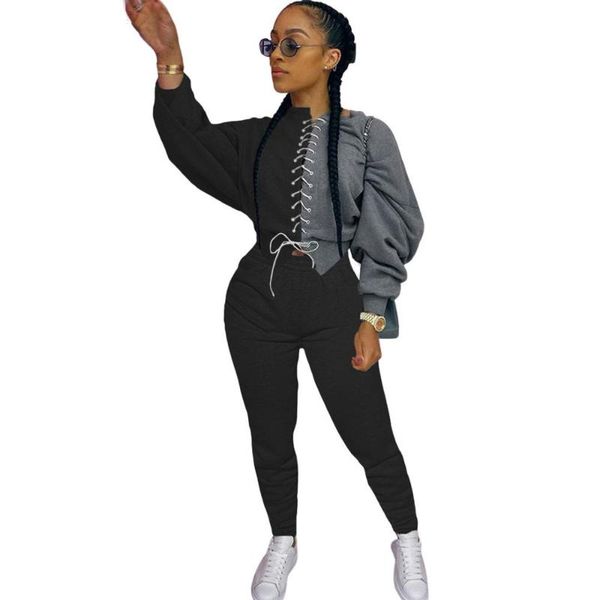

felyn 2020 new arrival fashion design two pieces women set solid o-neck and long pants, Gray