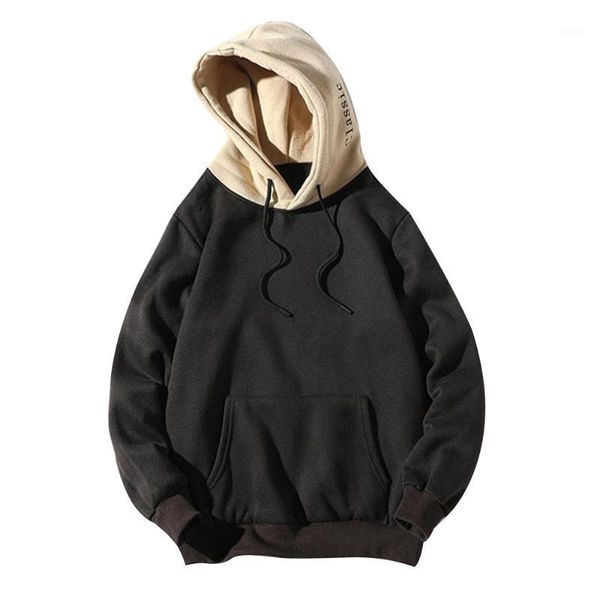 

laamei men's casual patchwork sweatshirt hoodie 2020 new men loose sweatshirt pullover long sleeve streetwear hoodies1, Black