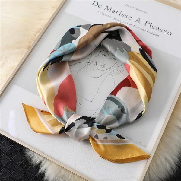 

Lady Silk Square Scarf Fashion Shawl Foulard Women Bag Scarves Neckerchief Female Head Wraps Headband Print Large Hijab 2021, Blue;gray
