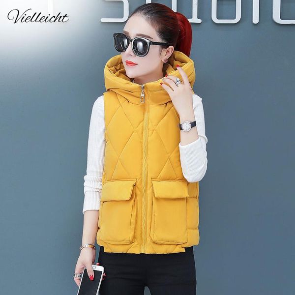 

women's vests vielleicht autumn winter vest women waistcoat 2021 female sleeveless jacket hooded warm short outwear colete feminino, Black;white