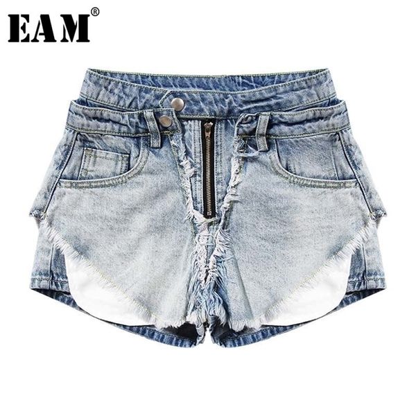 

[eam] women blue burr split joitn wide leg shorts new high waist loose fit trousers fashion tide spring summer 2020 1w330 t200701, White;black