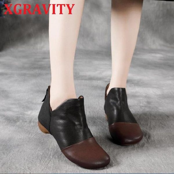 

xgravity new mix color fashion shoes autumn spring casual boots v cut ladies leisure vintage shoes short heel boots hand-made, Black