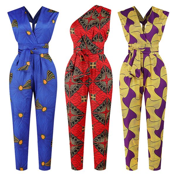 Moda Senhoras 2020new Ano Roupas Africanas Ankara Estilo DIY Bandage Robe Africaine Dashiki Jumpsuit Sexy Vestido Sexy para Mulheres LJ200826