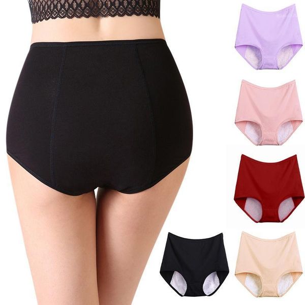 

women seamless panties underwear physiological menstrual period cotton leak proof briefs high waist plus size female briefs1, Black;pink