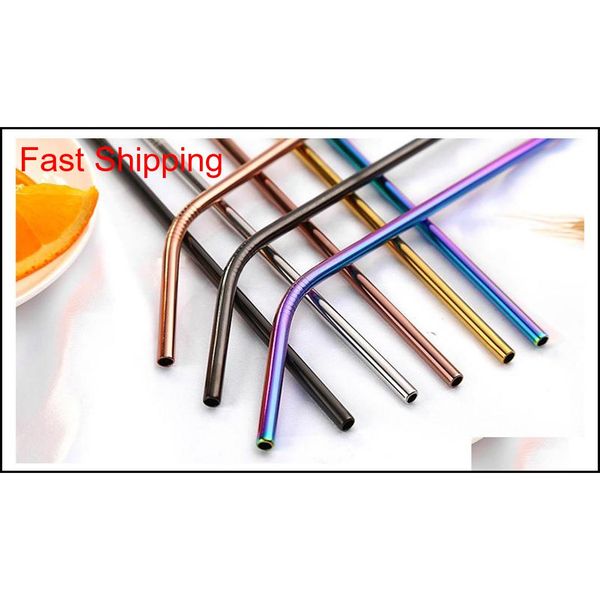 

colorful 304 stainless steel drinking straw 8.5" straight bent reusable straws juice par qyluyz bde_luck