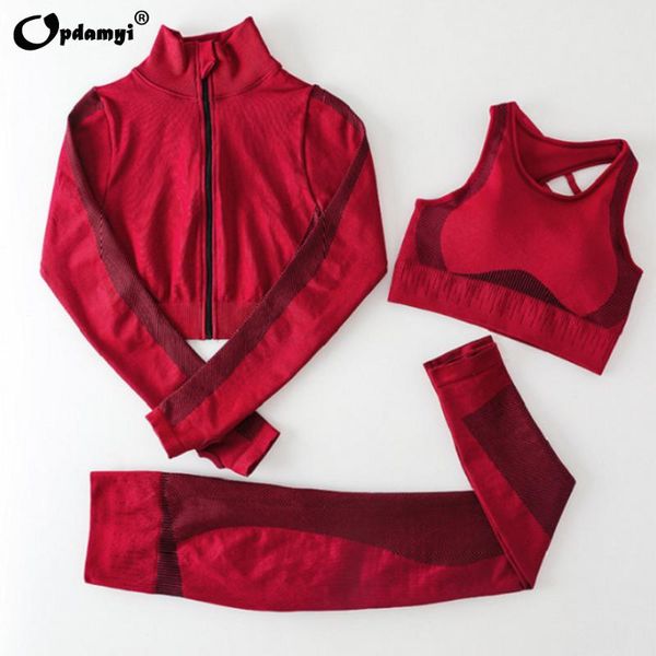 

2021 new seamless women yoga set gym athletic wear running clothes fitness jacket girl workout sport bra high waist legging suit, White;red