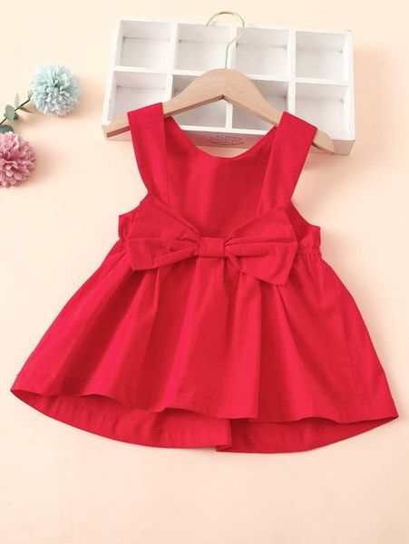 

baby solid bow front dress she, Red;yellow