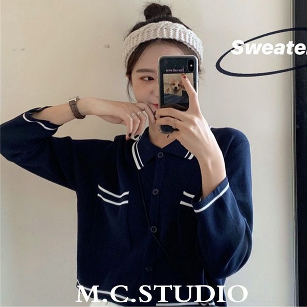 

0zgtd autumn with polo xdodz women coat long-sleeved waist sweater short coat short cardigan sweater pants for collar high mwepq