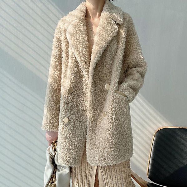

women 2021 winter elegent genuine fur coat female real sheep sheared jacket lady natural lamb wool outerwear c132, Black