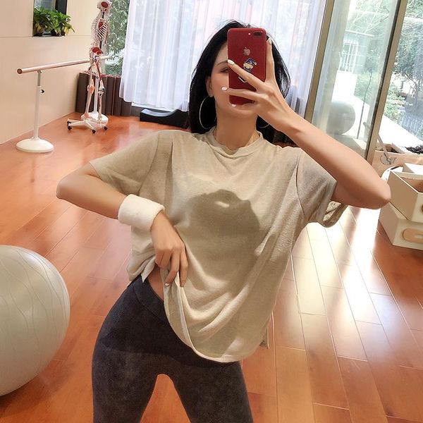 

really strange yoga clothing women's loose thin short-sleeved t-shirt net red fitness clothes quick-drying running sports, White;red
