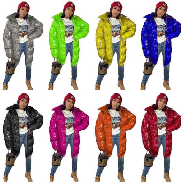 

designers women's cotton-padded coat long jacket winter warm outerwear pu bright color zipper fashion windproof skiing coat f110408, White