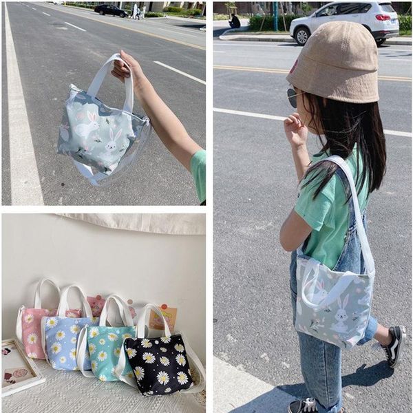 

purse fashion daisy flower kid's messenger bag children coin mini handbags money pouch canvas portable girl small shoulder bags1, White