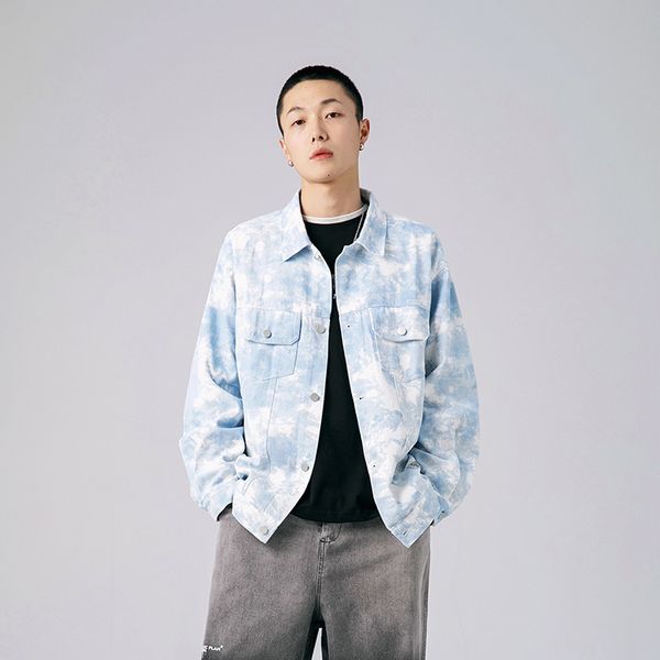 

2021 spring fashion casual tie dyed jacket men's loose top, Black;brown