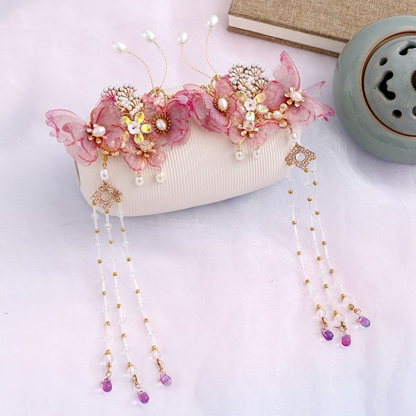 

vintage chinese hair jewelry romantic flower tassels hair pin retro headdress clip women accessories xh, Golden;silver