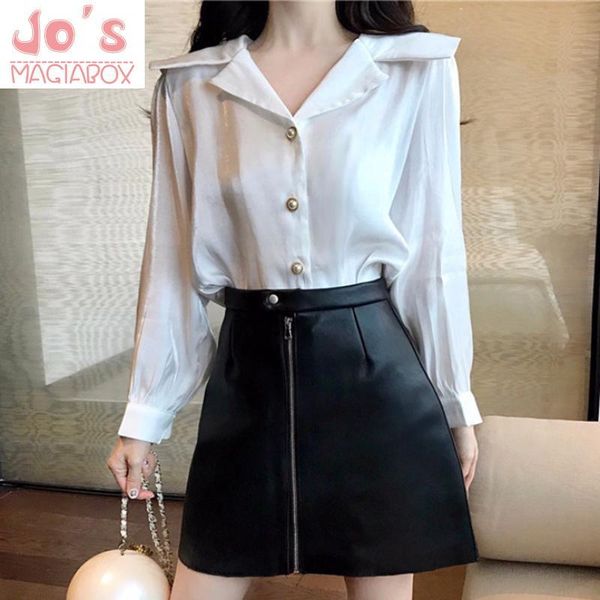 

vintage vogue v-neck women soild and blouses ladies casual office lady long sleeve kimono chiffon shirts blusas mujer, White