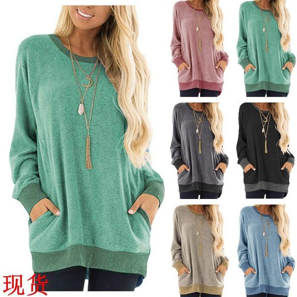 

2021 new style for autumn and winter contrast pocket long sleeve around neck sweater leisure shirt i5hk, White