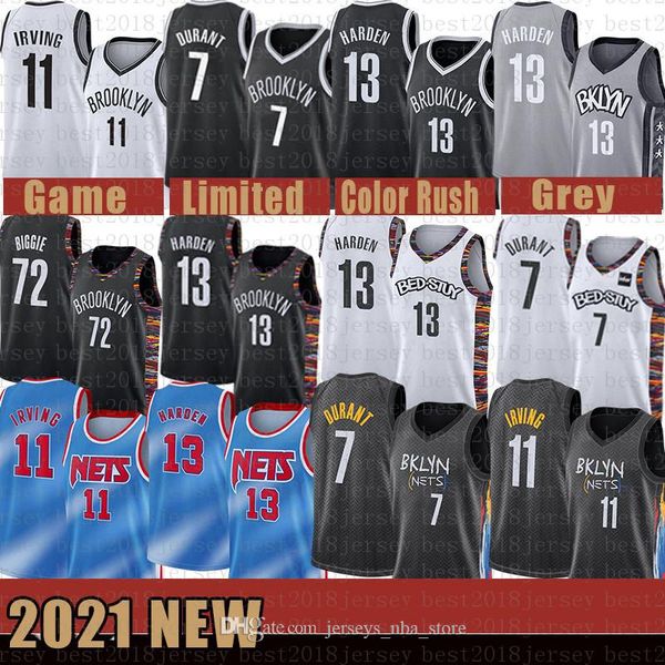 

2021 new basketball jersey brooklyn net mens kevin james 13 harden 7 durant kyrie 72 biggie 11 irving lavender, Black;red