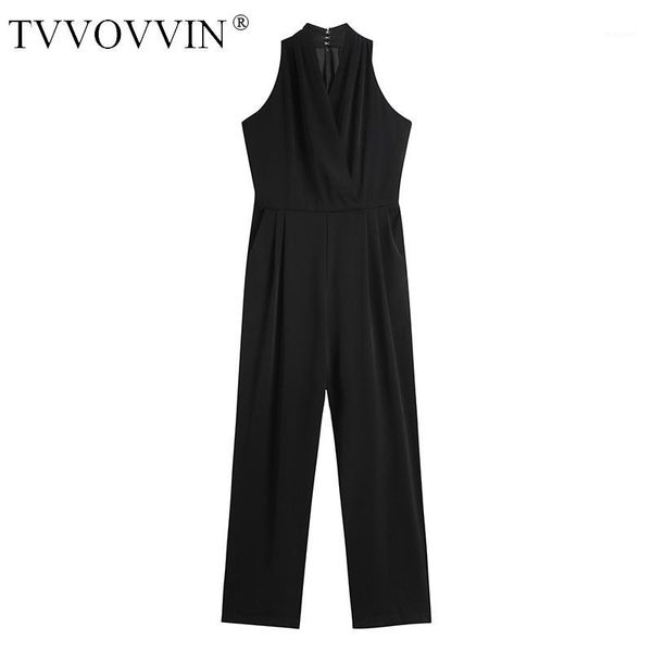 

tvvovvin v-neck sleeveless high waist black pullover pocket full length jumpsuit black color 2020 new summer fashion hdes1, Black;white