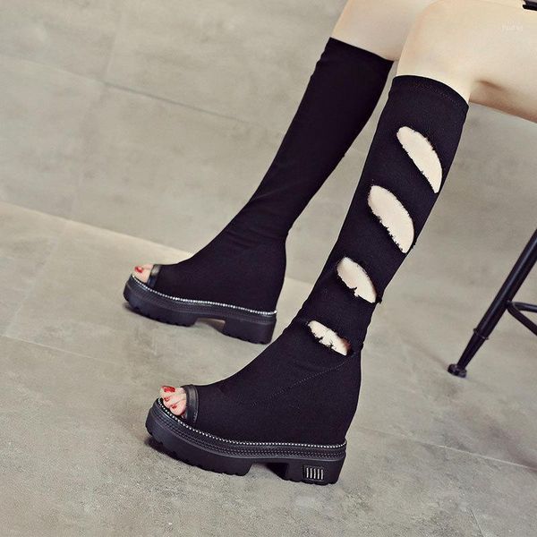 

fish mouth high boots women thick bottom 2020 spring and autumn fashion wild thin elastic boots increased women's fd-531, Black