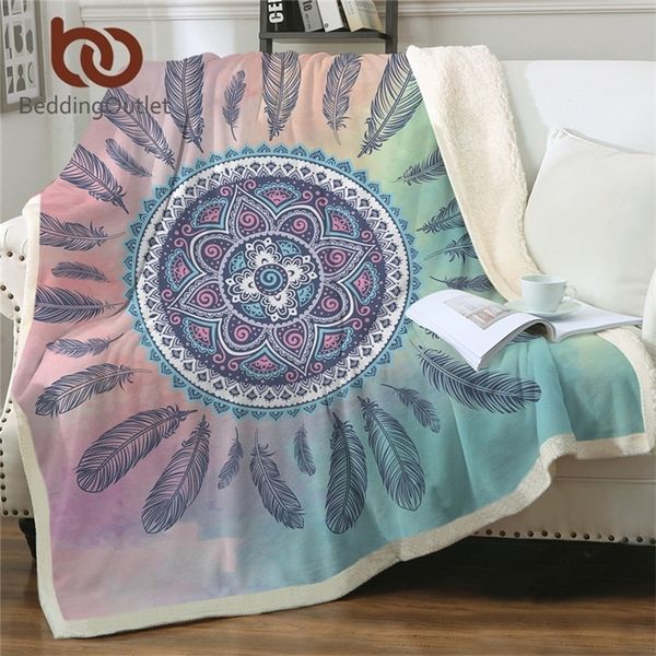 Beddingoutlet Mandala Boho Boho Бросить одеяло Мечтатель Богемский Шерпа Флисовая одеяло плюшевые постельные принадлежности Розовое синее одеяло для кроватей LJ200819