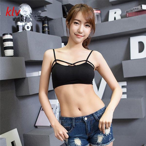 

camisoles & tanks klv women with straps cut harness comfortable detachable wrapped chest short vest1, Black;white