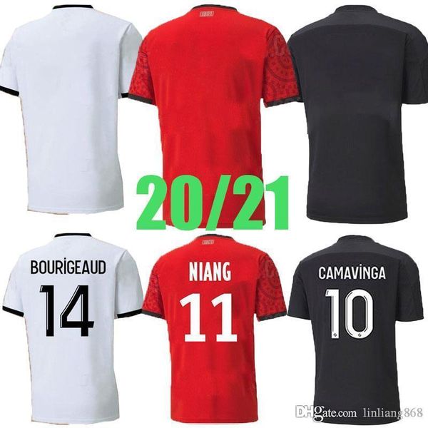 

20 21 stade rennais soccer jersey away niang bourigeaud terrier 2020 2021 maillot de foot camavinga hommes men football shirts, Black