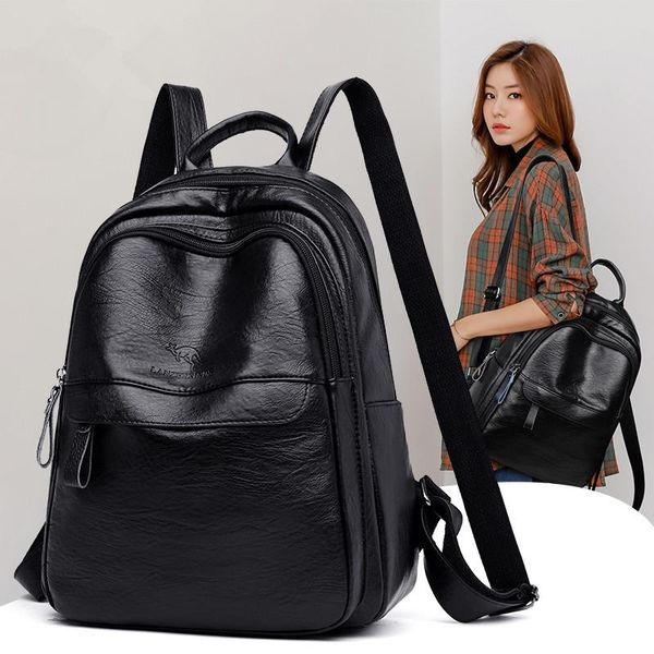 

black female backbag designer women backpacks soft leather 2020 luxury designer lady travel bag for college student