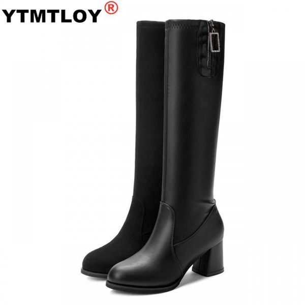 

pu black knee high boots women ladies long boots heel zipper shoes booties waterproof shoes ladies vintage winter square
