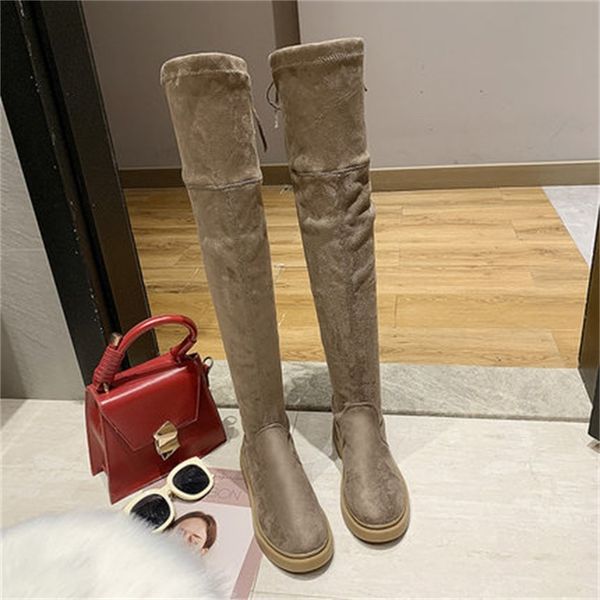 

colorful 2021 new skinny women's sweet fashion on the knee smooth ladies thigh high thin stretch boots mujer usb3, Black