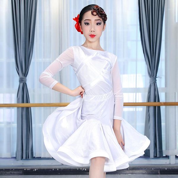 

latin dance dress children's clothing dance dress white practice clothes competition costume girls cha cha rumba bl34411, Black;red