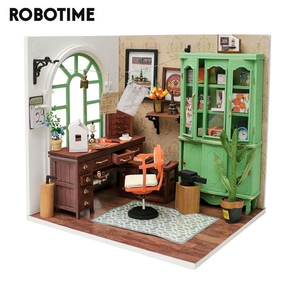 Robotime Neue Ankunft DIY Jimmy's Studio Puppenhaus mit Möbeln Kinder Erwachsene Miniatur Puppenhaus Holz Kits Spielzeug DGM07 LJ200909