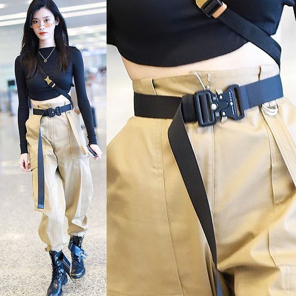 

05 xi net red red red red быстрая кнопка открытия открытый досуг холст ремень мужчина женщин универсальный комбинезон модный и крутой, Black;brown