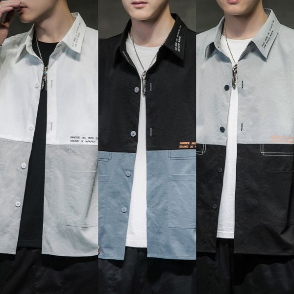 

fbd0c с длинными рукавами мужские 2020 весна и новый красивый корейский стиль модный осени вскользь модный бренд пальто рубашка shirthandsom, Blue