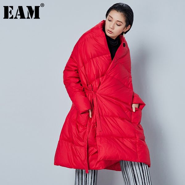 

[eam] loose fit red irregular big size down jacket new hooded long sleeve warm women parkas fashion autumn winter 1da015 201029, Black