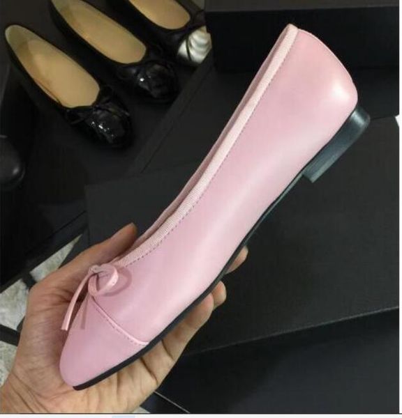 

new woman dress shoessize 34-42designer genuine soft leather rhombic ladies bow shoes luxury letter classic black sheepskin flat boat shoes