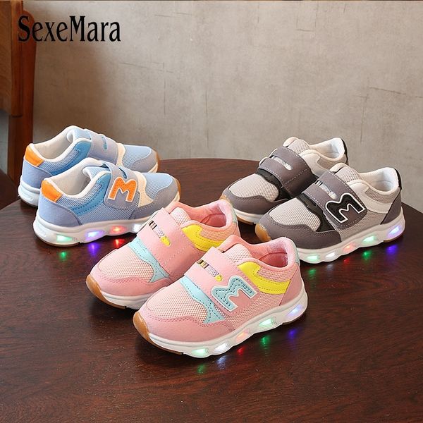 

new children's shoes boys with luminous sole sneakers for girls led lights up shoes mesh breathable casual shoes d01122 y201028, Black;red