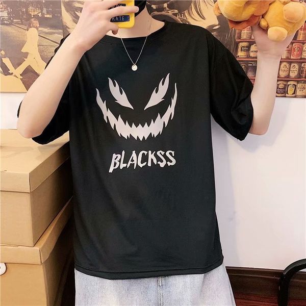 

2021 summer new printing reflective korean version loose large short sleeve fattening t-shirt men's trend, White;black