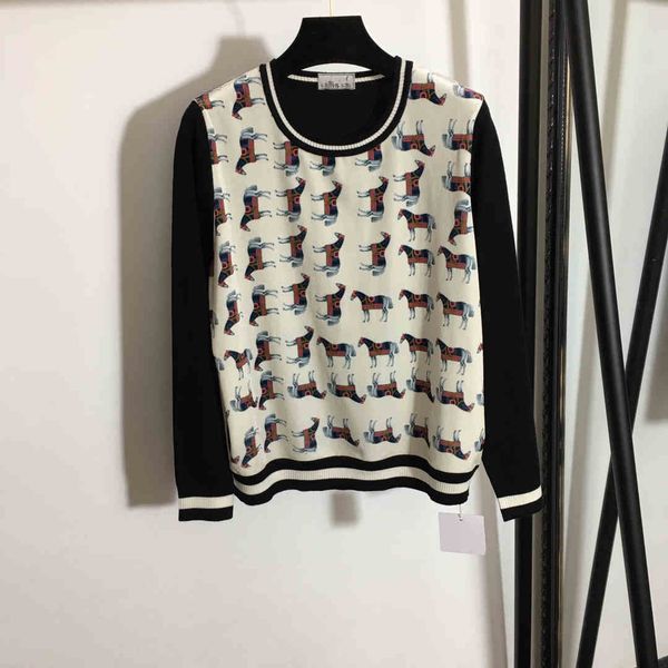

milan runway sweater 2021 long sleeve o neck women's sweaters high end jacquard pullover women designer sweater 1228-24, White;black