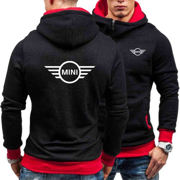 

2021 spring and autumn new men's hoodie mini car print hip hop fashion cross zipper sweatshirt, Black