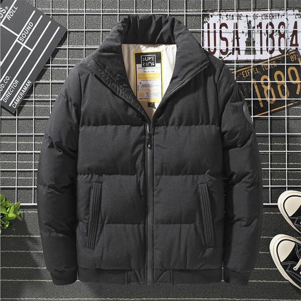 

2020 new winter cotton men's short jacket autumn and winter plus velvet thick jacket style trendy handsome padded parkas 8xl, Black