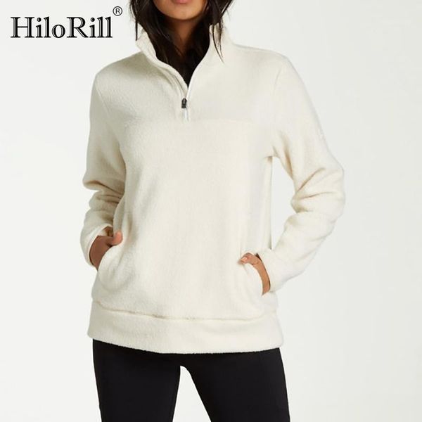 

hilorill casual solid hoodies women 2020 fleece zipper sweatshirt autumn pocket long sleeve pullover hoodie ladies teddy, Black