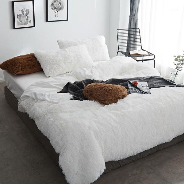 

home textile white fleece fabric winter thick pure color bedding set mink velvet duvet cover bed sheet bed linen pillowcases 4ps1