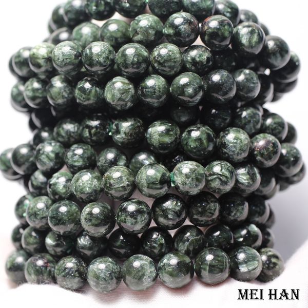 

natural a+ russian seraphinite bracelet 8-8.8mm (1 bracelet/set) smooth round stone wholesale beads for jewelry diy design 200930, Black