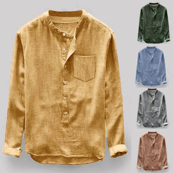 

men's casual shirts fashion men autumn spring button soild loose linen and cotton long sleeve slim fit streetwear camisa 2021, White;black