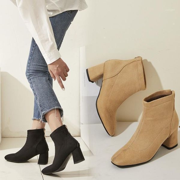 

women boots high heels luxury designer winter footwear back zip shoes zipper round toe stiletto mid calf rubber fashion1, Black