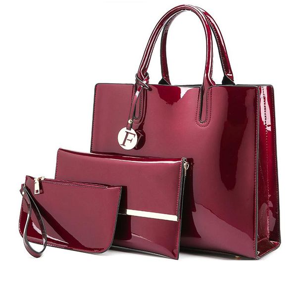 

3 sets patent leather women handbags luxury brands tote bag+ladies shoulder bag+clutch messenger bag bolsa feminina new fashion