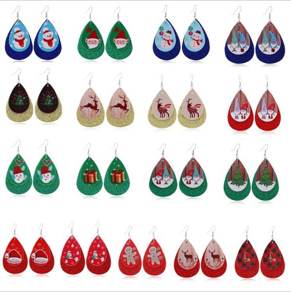 Weihnachten Leder Ohrringe Doppel Bling Ohrringe Schneemann Elch Gedruckt Ohrring Frauen Schmuck Mode Accessoires 17 Designs BT806